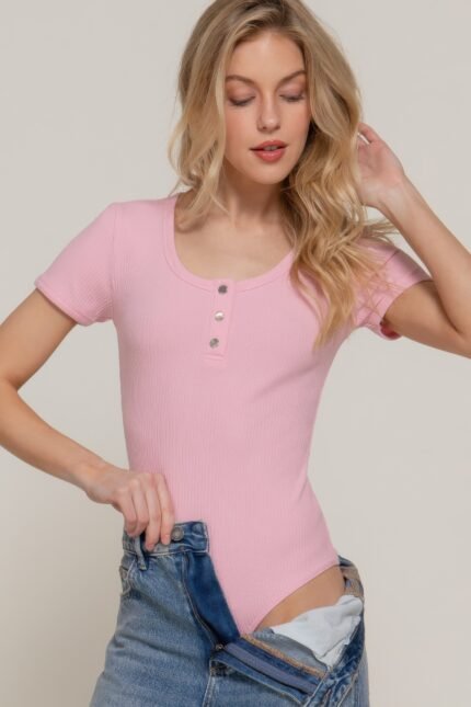 Short Slv Snap Button Rib Bodysuit