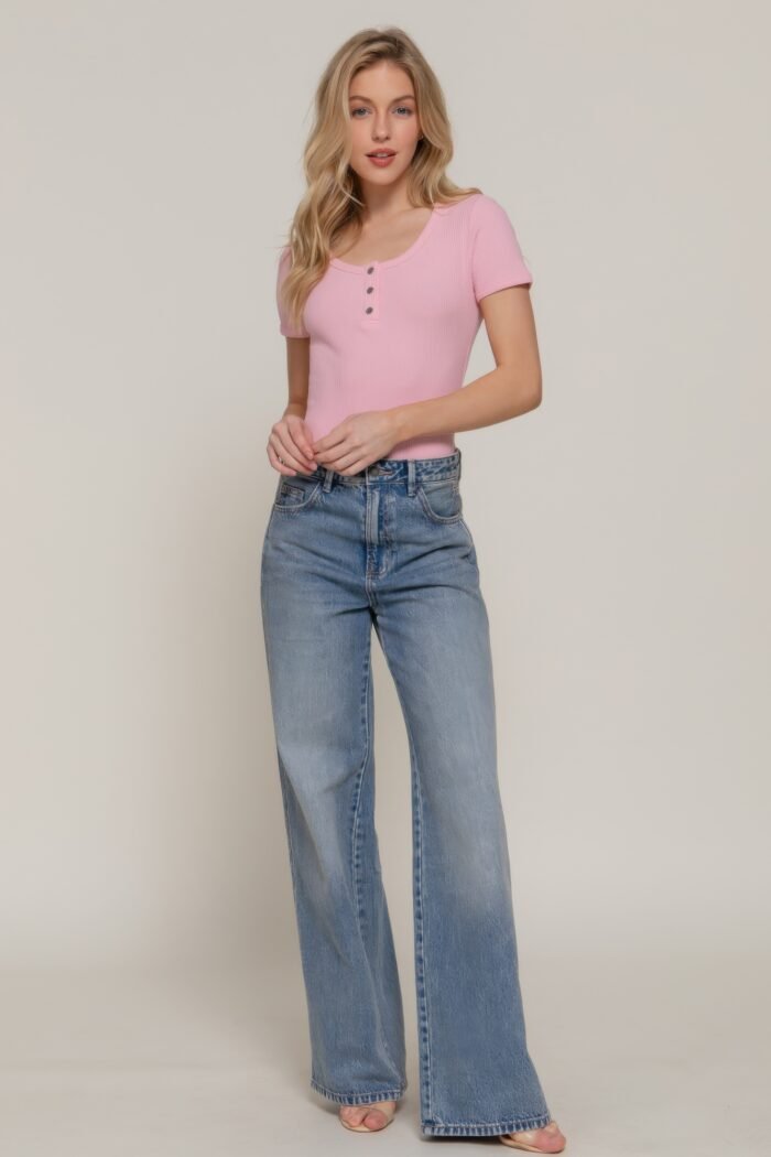Short slv snap button rib bodysuit - image 2