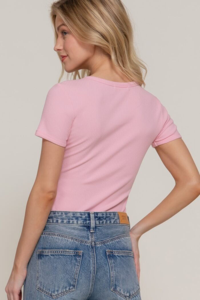 Short slv snap button rib bodysuit - image 5