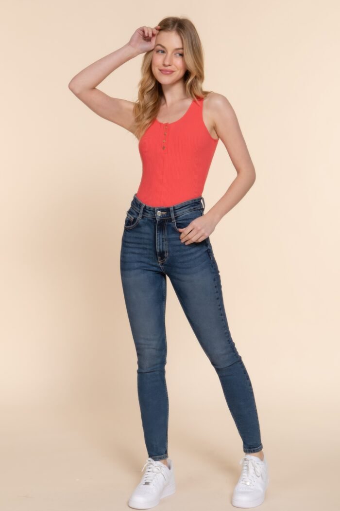 Sleeveless henley rib knit bodysuit - image 22