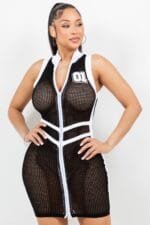 Netting 2 Way Zipper Mini Dress
