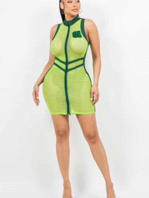 Netting 2 Way Zipper Mini Dress