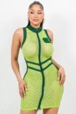 Netting 2 Way Zipper Mini Dress