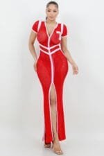 Netting 2 Way Front Zipper Maxi Dress