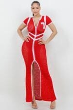 Netting 2 Way Front Zipper Maxi Dress