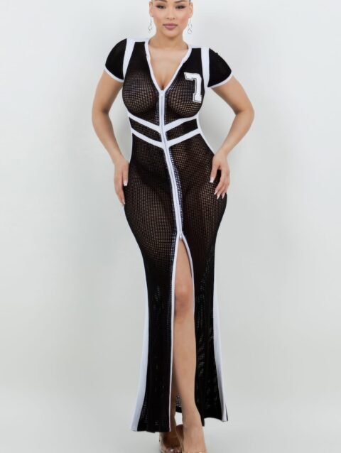 Netting 2 Way Front Zipper Maxi Dress