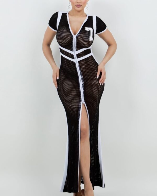 Netting 2 Way Front Zipper Maxi Dress