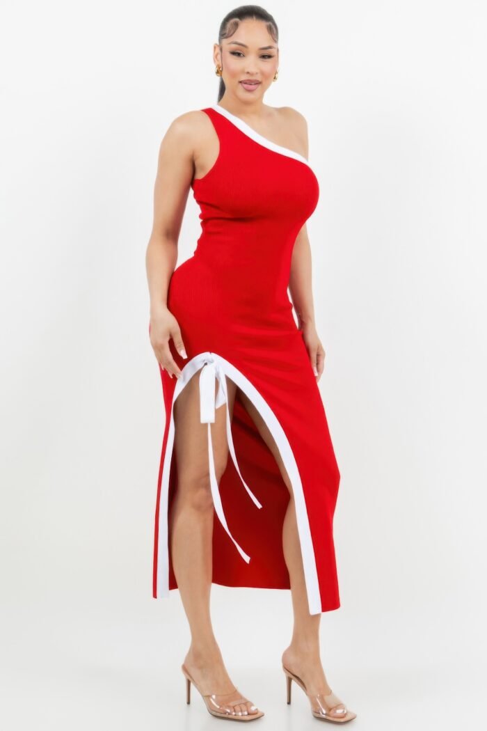 One shoulder side slit tie-up maxi dress - image 4