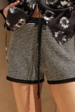 Striped Knit Wide-leg Drawstring Sweater Shorts