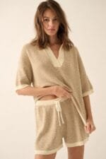 Striped Knit Wide-leg Drawstring Sweater Shorts