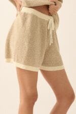 Striped Knit Wide-leg Drawstring Sweater Shorts