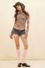 Floral-print Mesh Cropped Mock-neckthumbhole Top