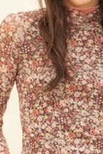 Floral-print Mesh Cropped Mock-neckthumbhole Top