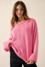 Solid Rib-knit Oversized Boatneck Sweater