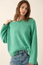 Solid Rib-knit Oversized Boatneck Sweater