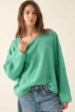 Solid Rib-knit Oversized Boatneck Sweater