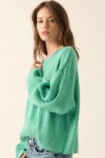 Solid Rib-knit Oversized Boatneck Sweater