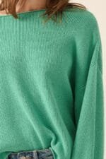 Solid Rib-knit Oversized Boatneck Sweater