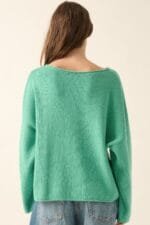 Solid Rib-knit Oversized Boatneck Sweater