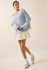 Solid Rib-knit Oversized Boatneck Sweater