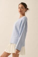 Solid Rib-knit Oversized Boatneck Sweater
