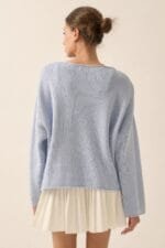 Solid Rib-knit Oversized Boatneck Sweater