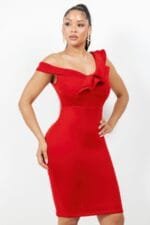 Monroe Asymmetric Ruffle Midi Dress