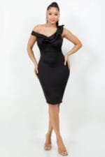 Monroe Asymmetric Ruffle Midi Dress