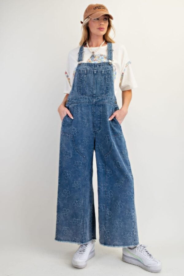 Flower Pattern Washed Twill Overalls