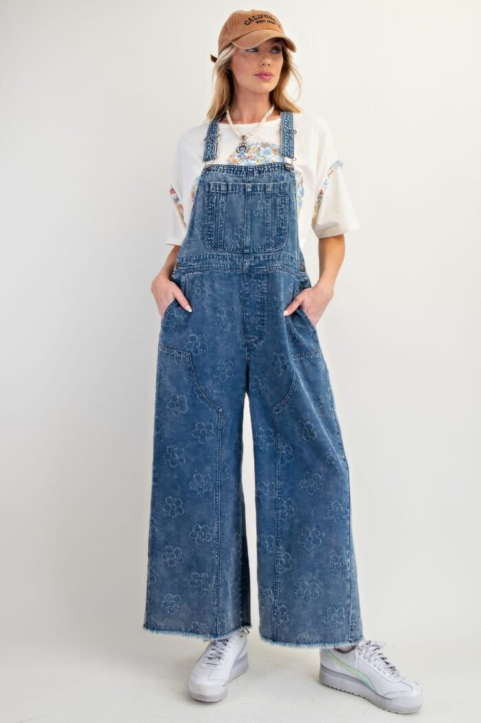 Flower pattern washed twill overalls - image 1