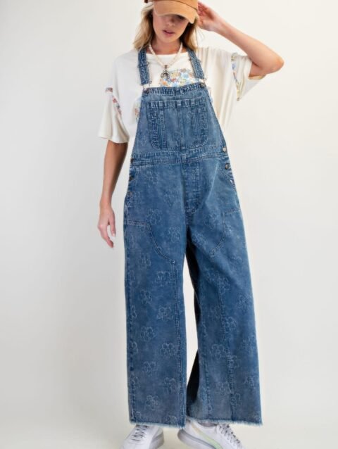 Flower Pattern Washed Twill Overalls