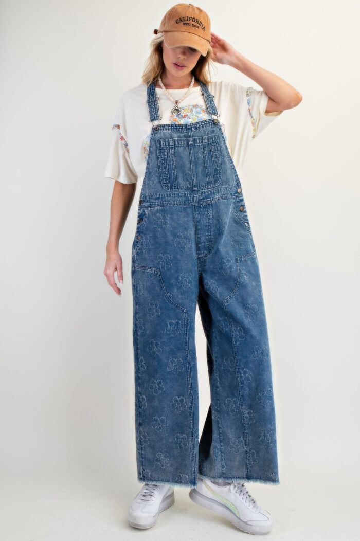 Flower pattern washed twill overalls - image 2
