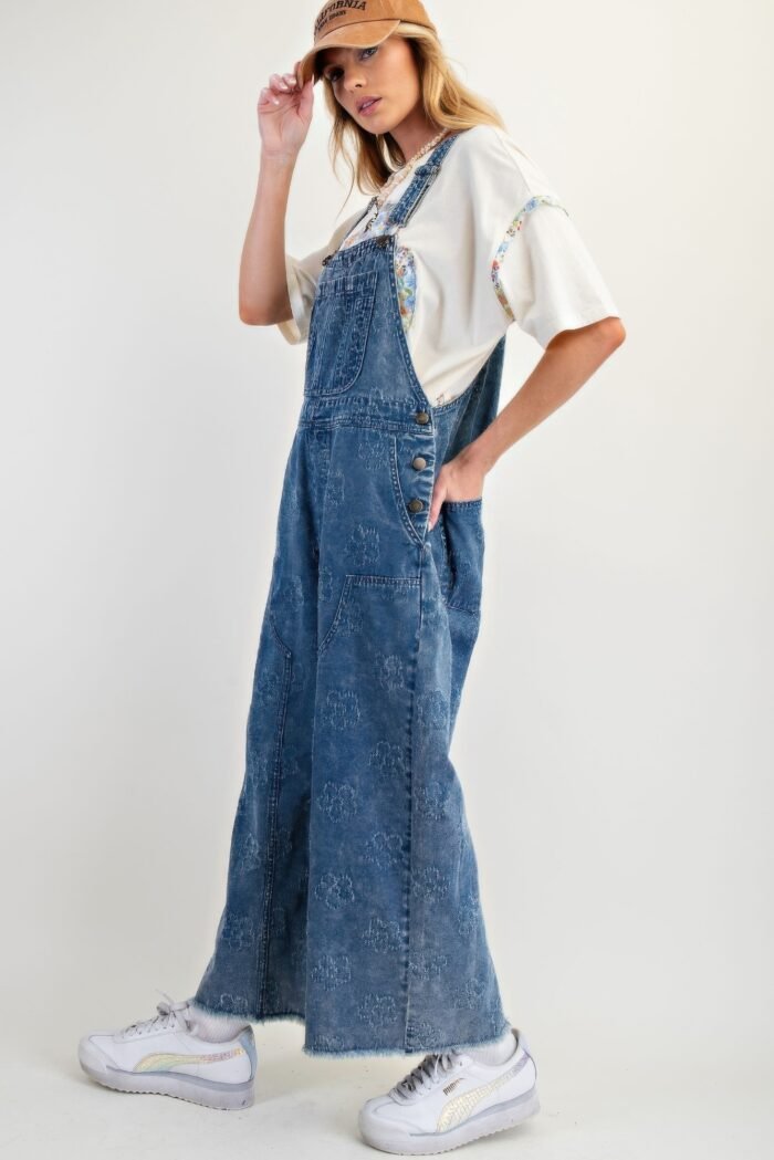 Flower pattern washed twill overalls - image 3