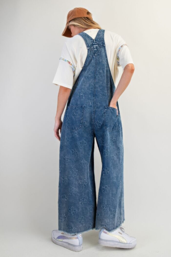 Flower pattern washed twill overalls - image 5