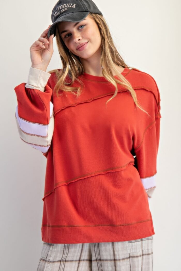 Color Mix Embroidered Washed Pullover - Image 4