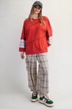 Color Mix Embroidered Washed Pullover