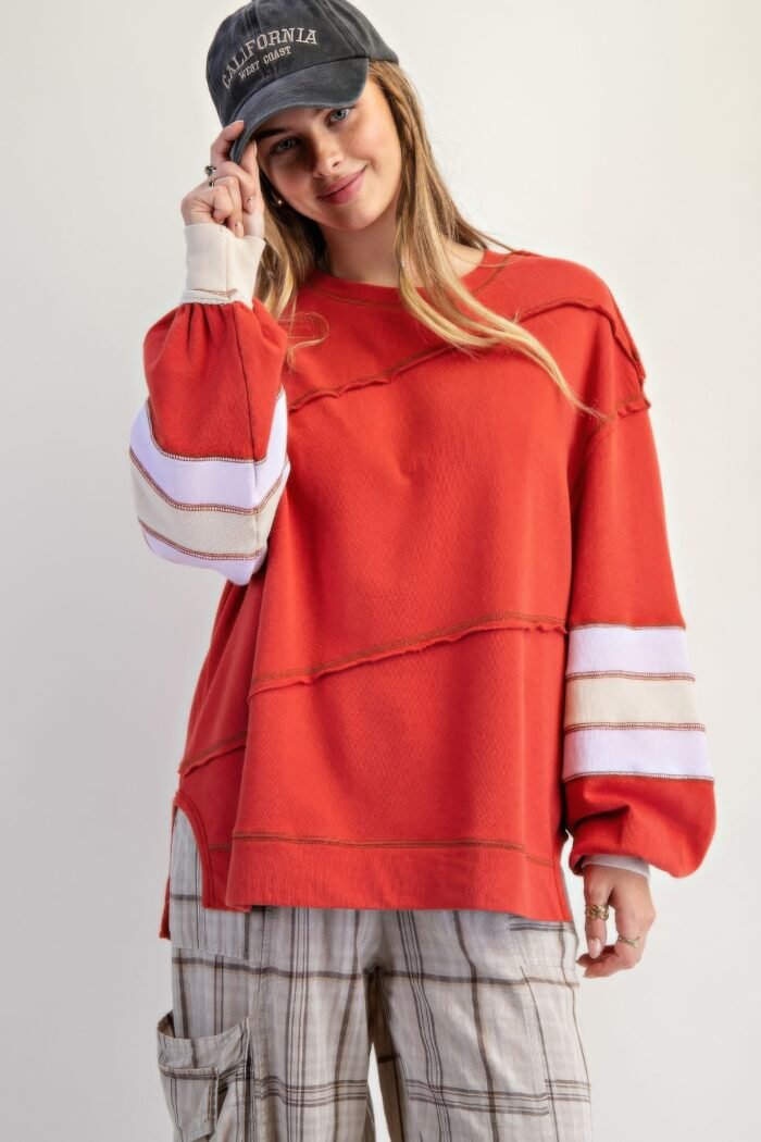 Color Mix Embroidered Washed Pullover - Image 6