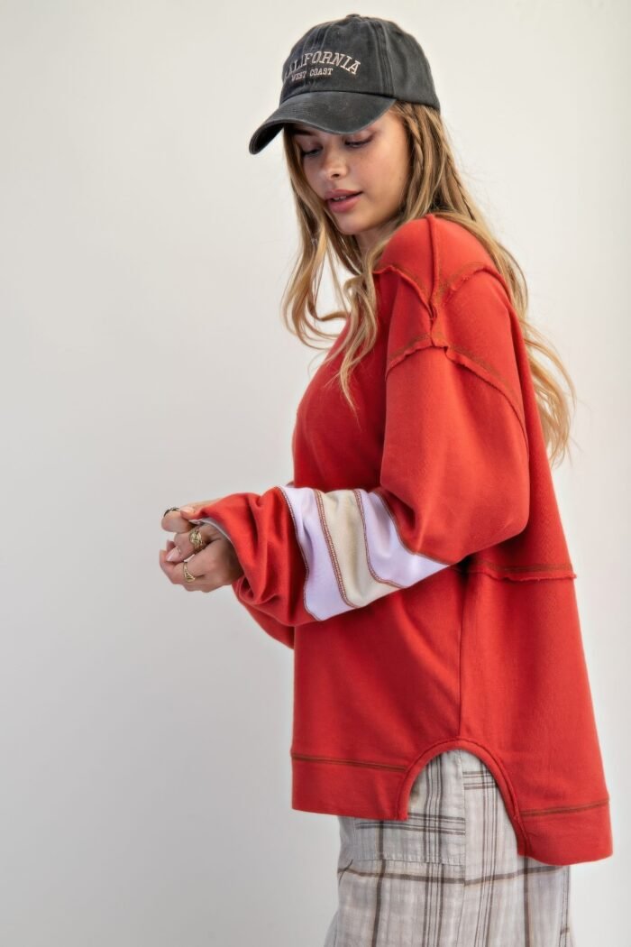 Color Mix Embroidered Washed Pullover - Image 7