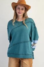 Color Mix Embroidered Washed Pullover