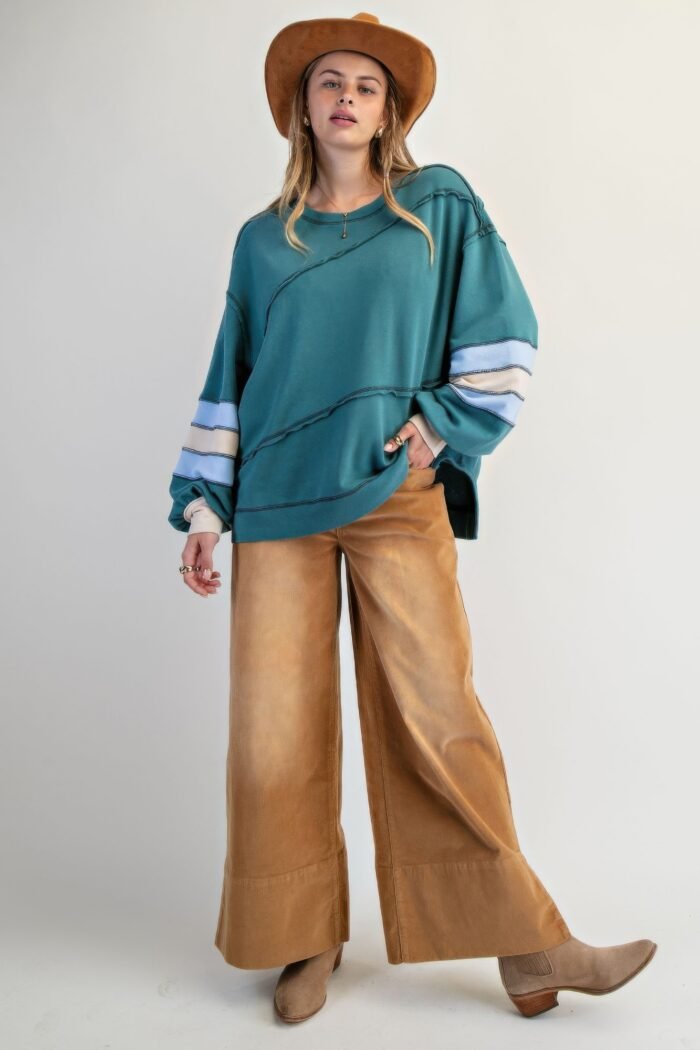 Color Mix Embroidered Washed Pullover - Image 2