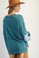 Color Mix Embroidered Washed Pullover