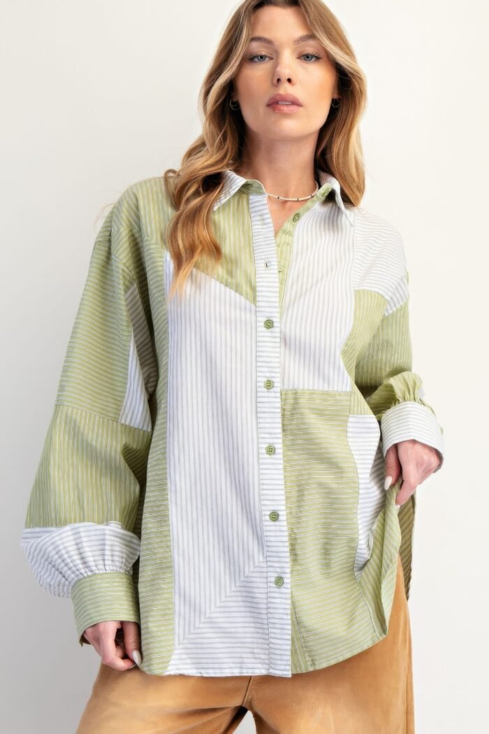 Stripe Mix Button Down Shirt - Image 1