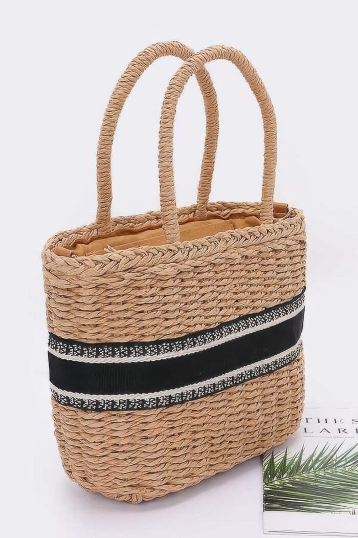 Faux straw small tote bag - image 2