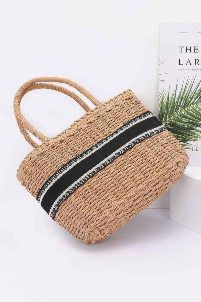 Faux straw small tote bag - image 3