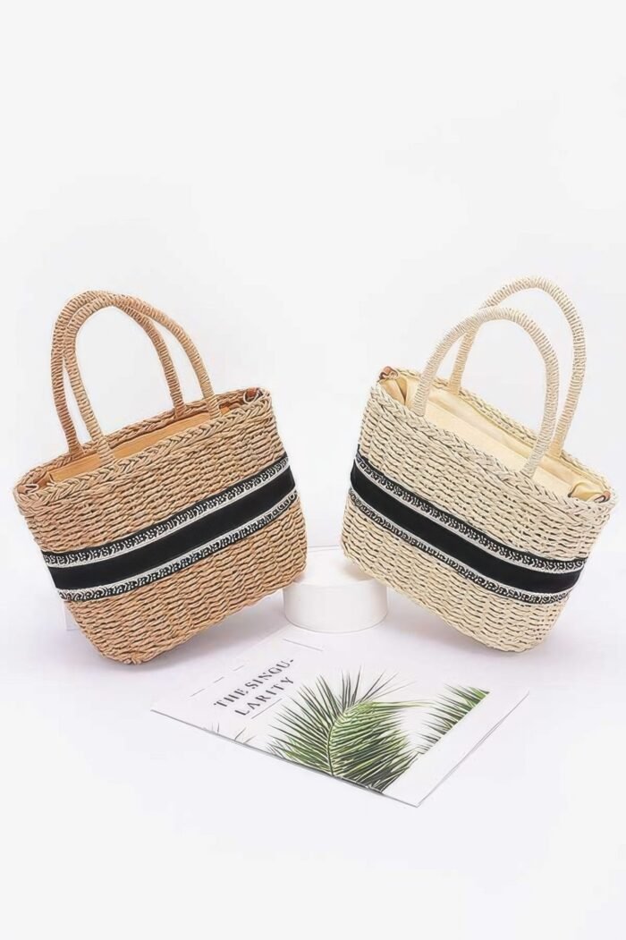 Faux straw small tote bag - image 6