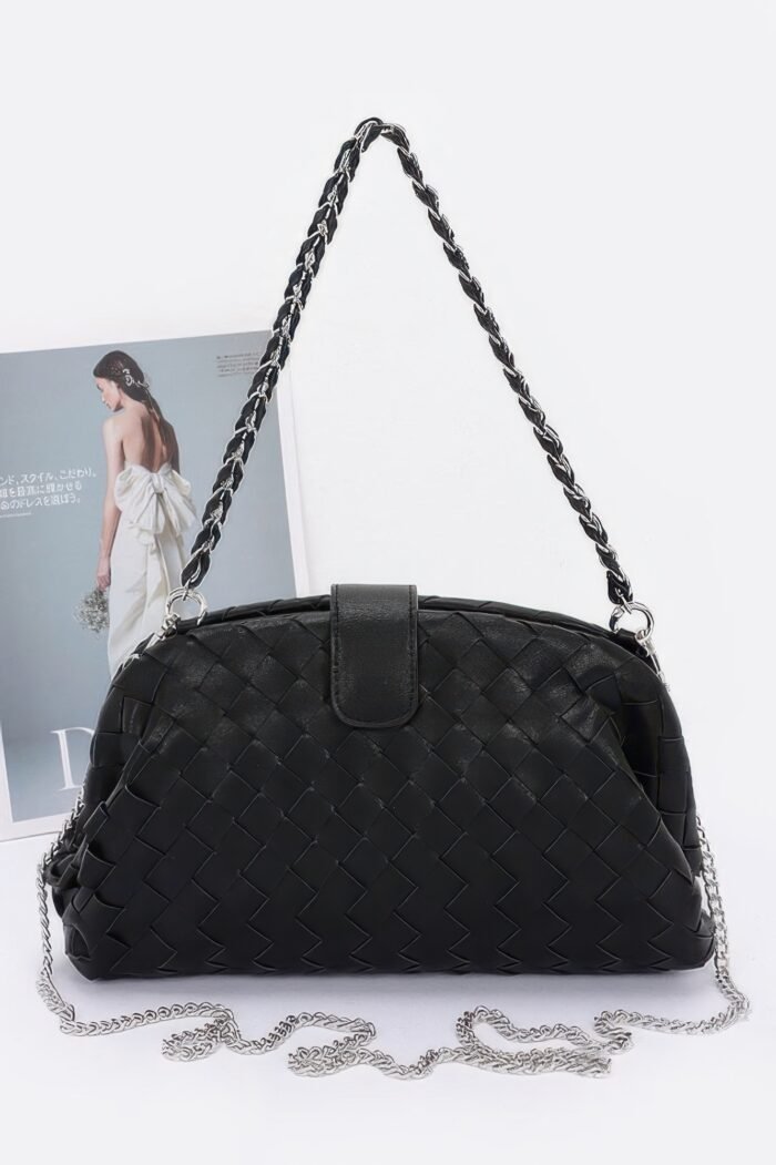 Faux Leather Braided Frame Shoulder Bag - Image 1