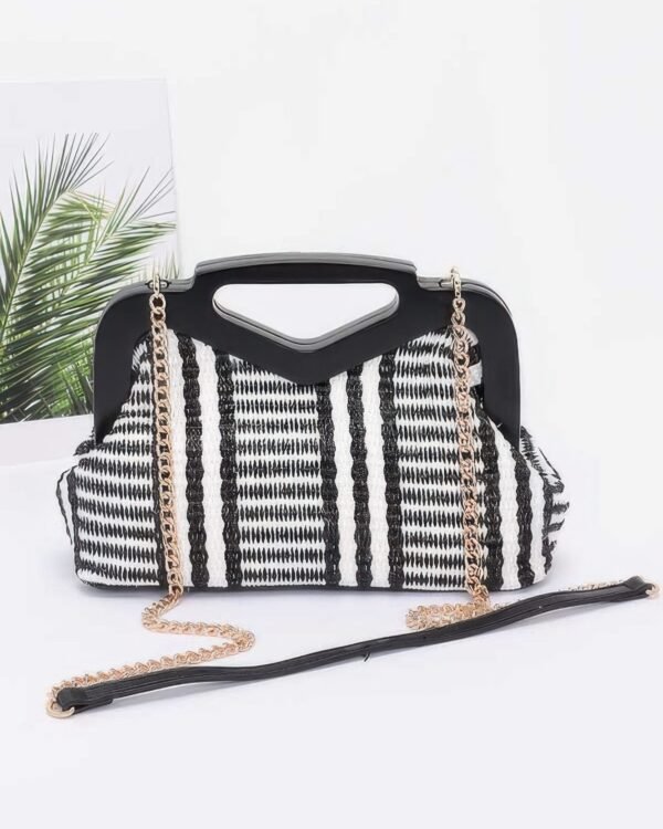 Faux Straw Wood Frame Clutch