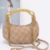 Faux Leather Braided Metal Handle Bag