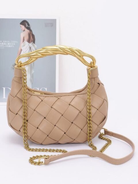 Faux Leather Braided Metal Handle Bag