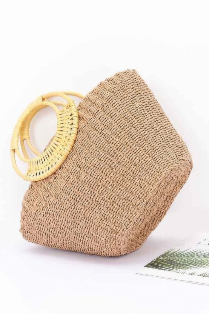 Faux straw bamboo handle tote bag - image 3